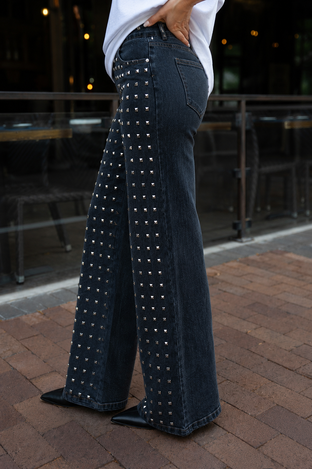 BOLD STATEMENT WIDE LEG STUDDED PANTS