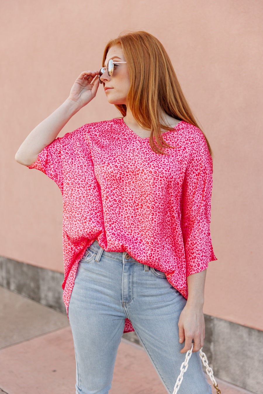 SOPHIA LEOPARD PRINT LONG SLEEVE TOP IN PINK