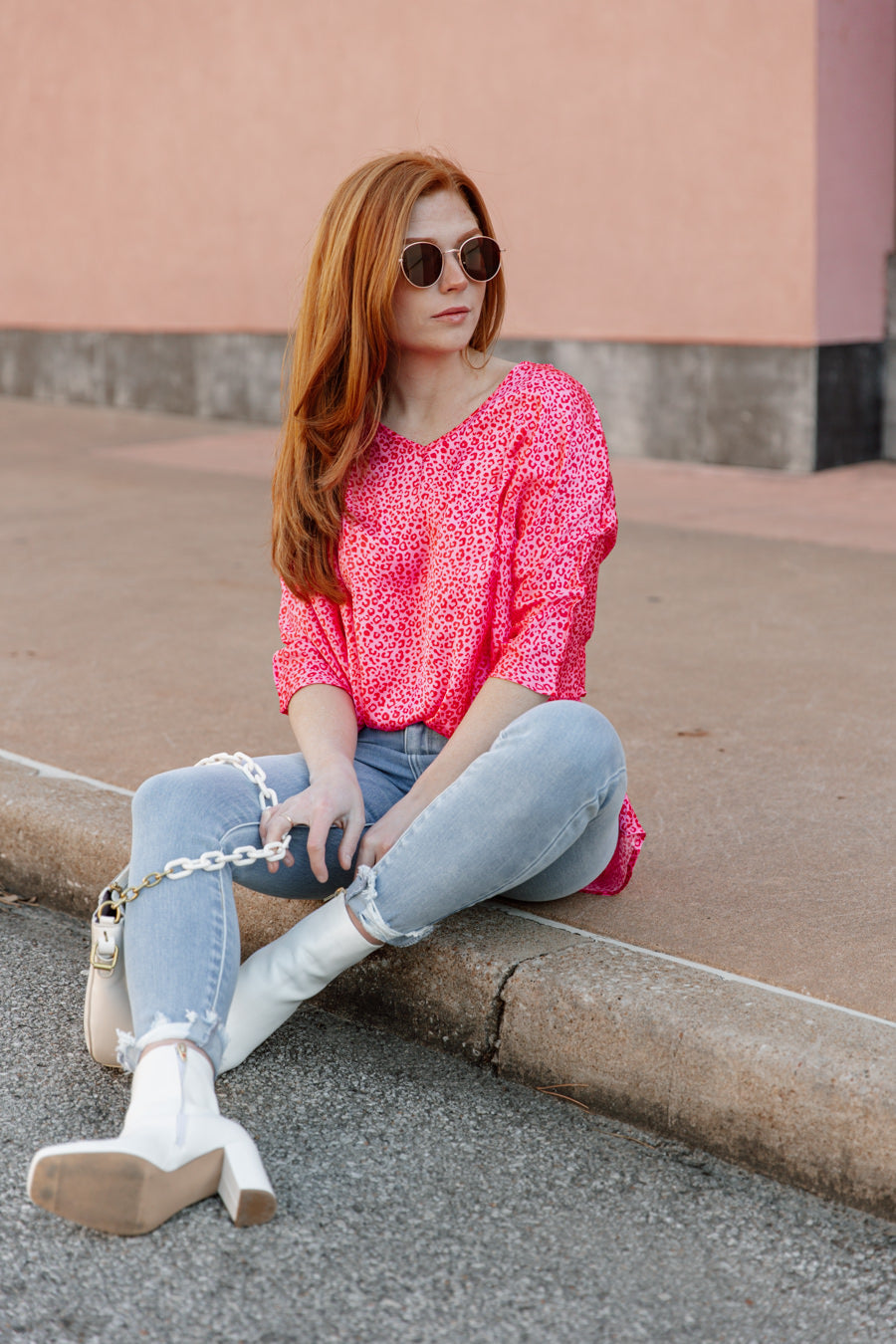 SOPHIA LEOPARD PRINT LONG SLEEVE TOP IN PINK