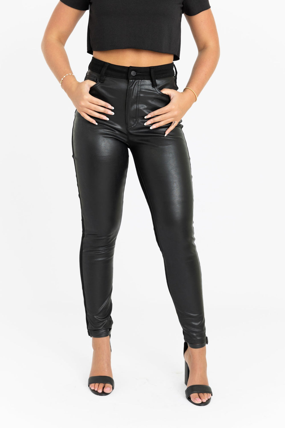 BLAKE FAUX LEATHER & DENIM SKINNY JEAN