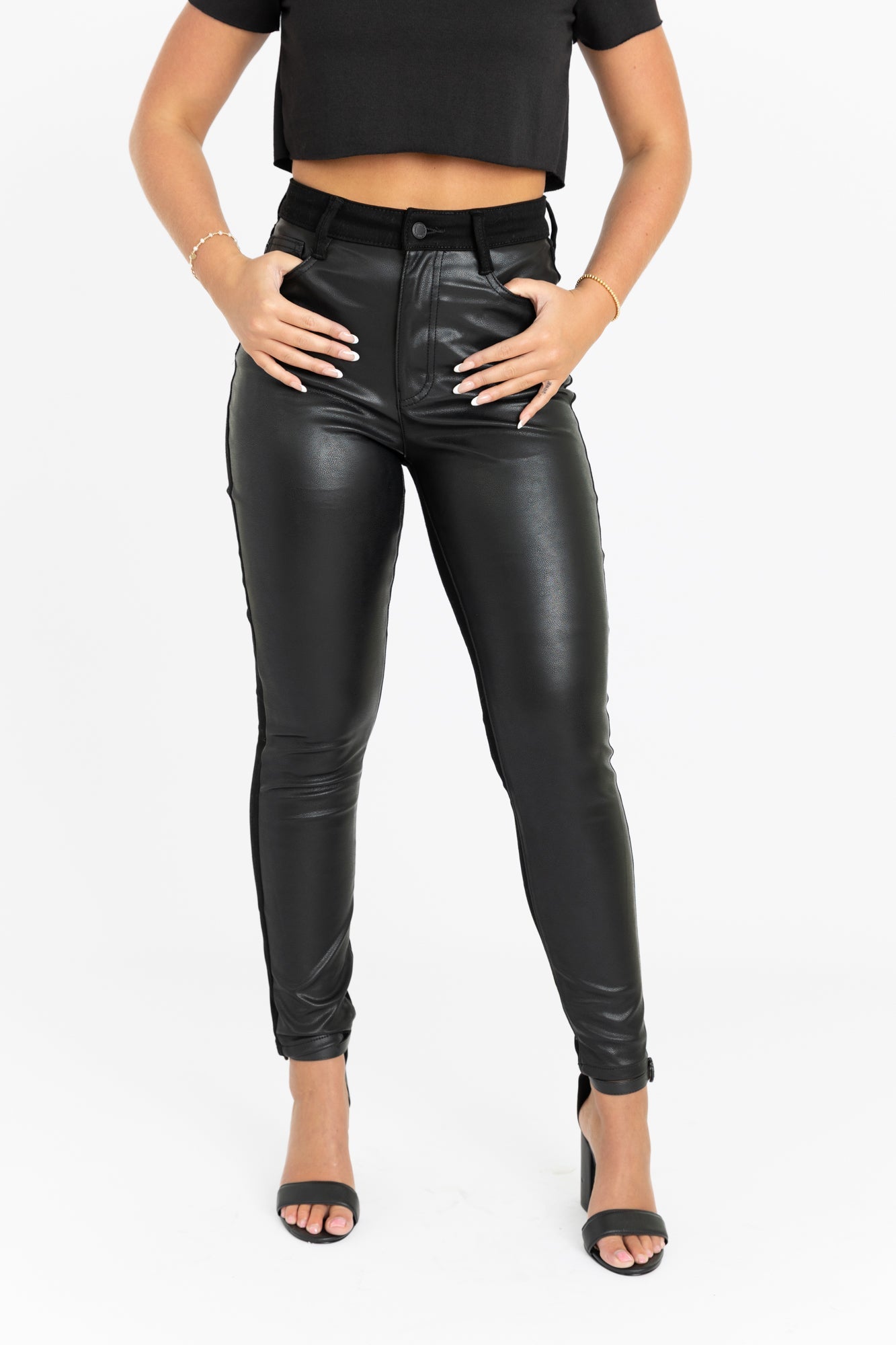 BLAKE FAUX LEATHER & DENIM SKINNY JEAN