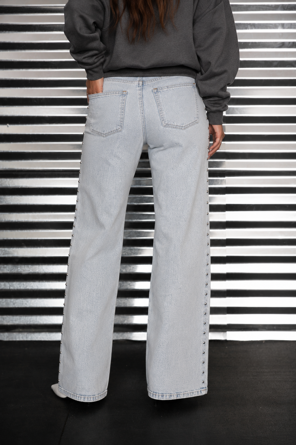 BREN SIDE STUDDED WIDE LEG DENIM