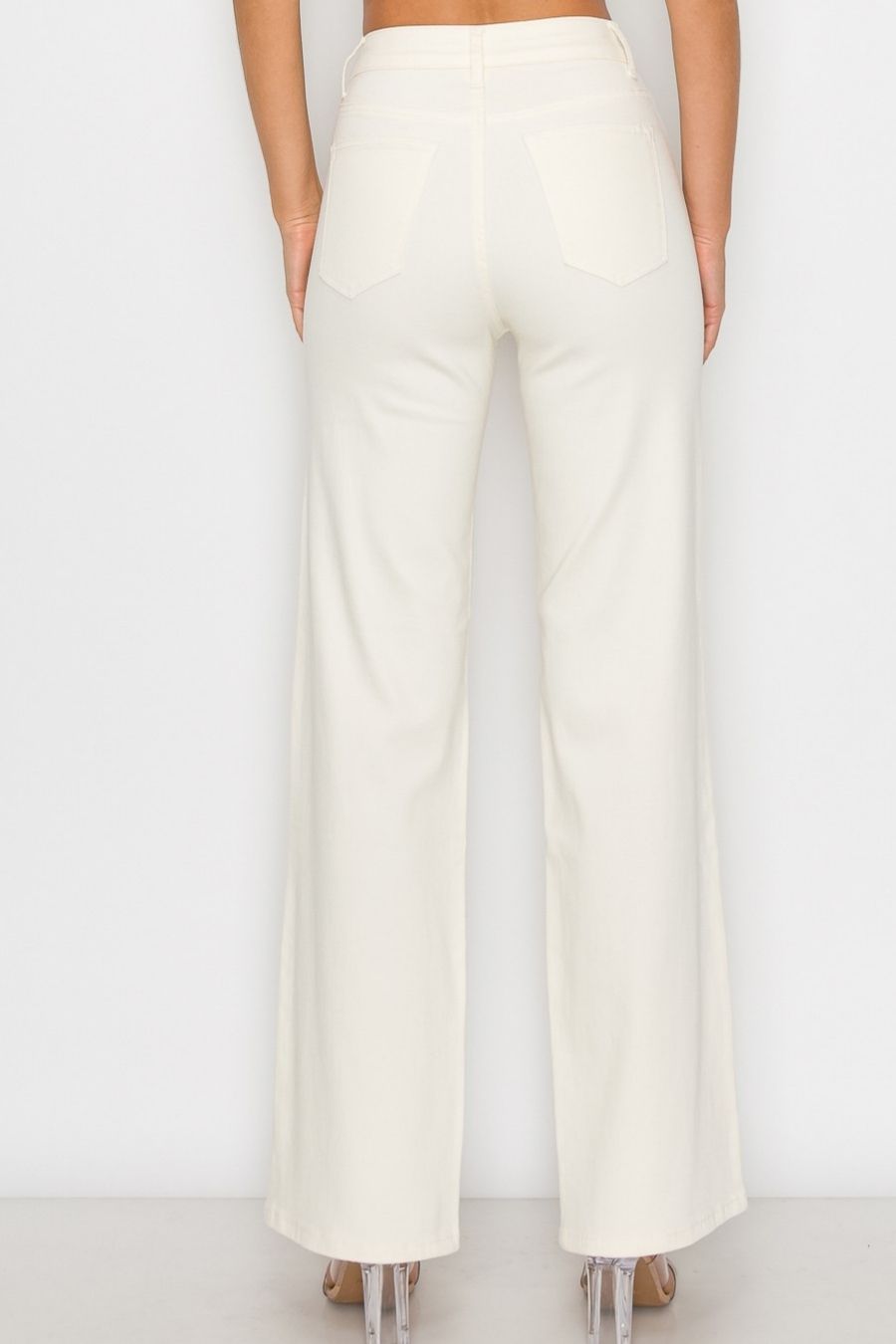 CLAIRE DISTRESSED WIDE LEG JEANS - IVORY