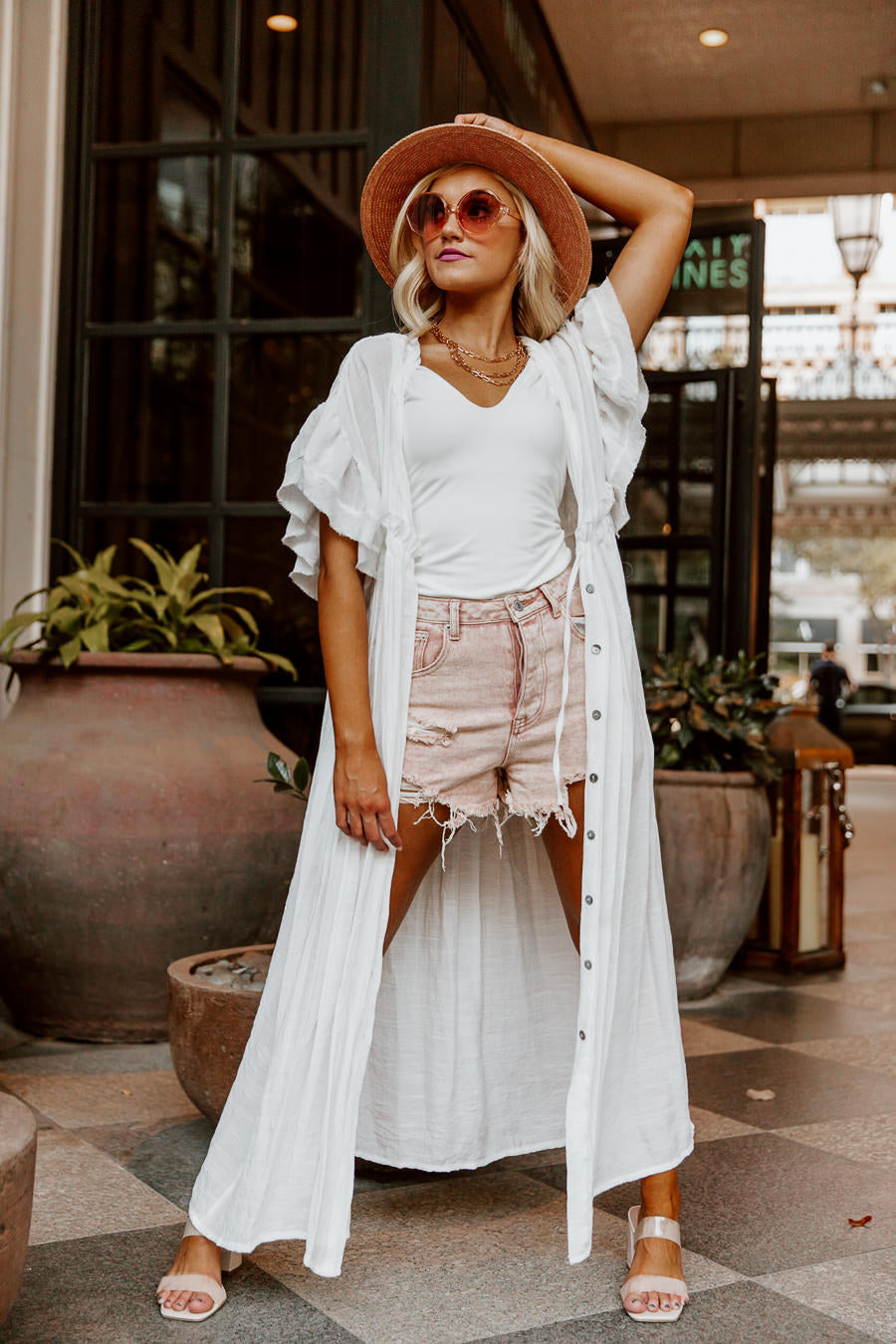 RILEY BUTTON DOWN MAXI KIMONO IN WHITE