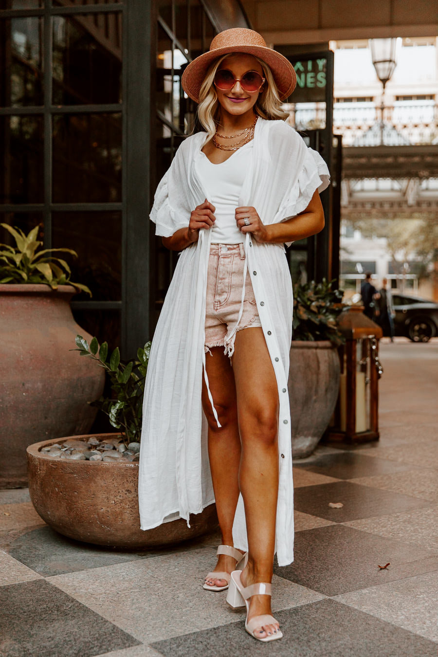 RILEY BUTTON DOWN MAXI KIMONO IN WHITE