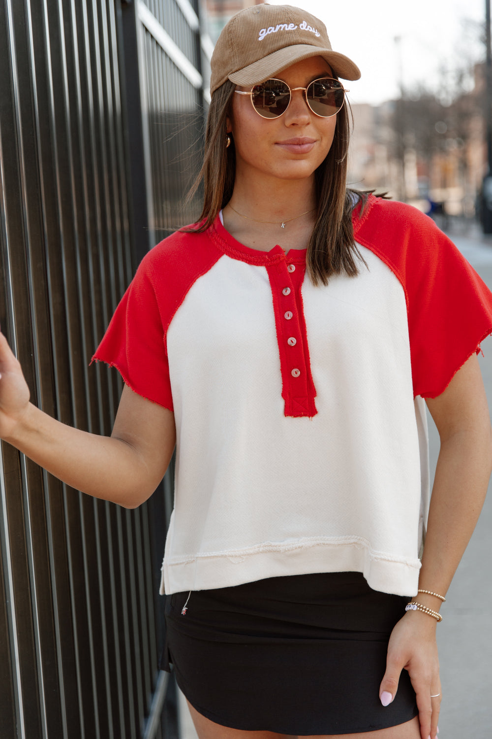 COLOR BLOCK BLISS SHIRT IN RED