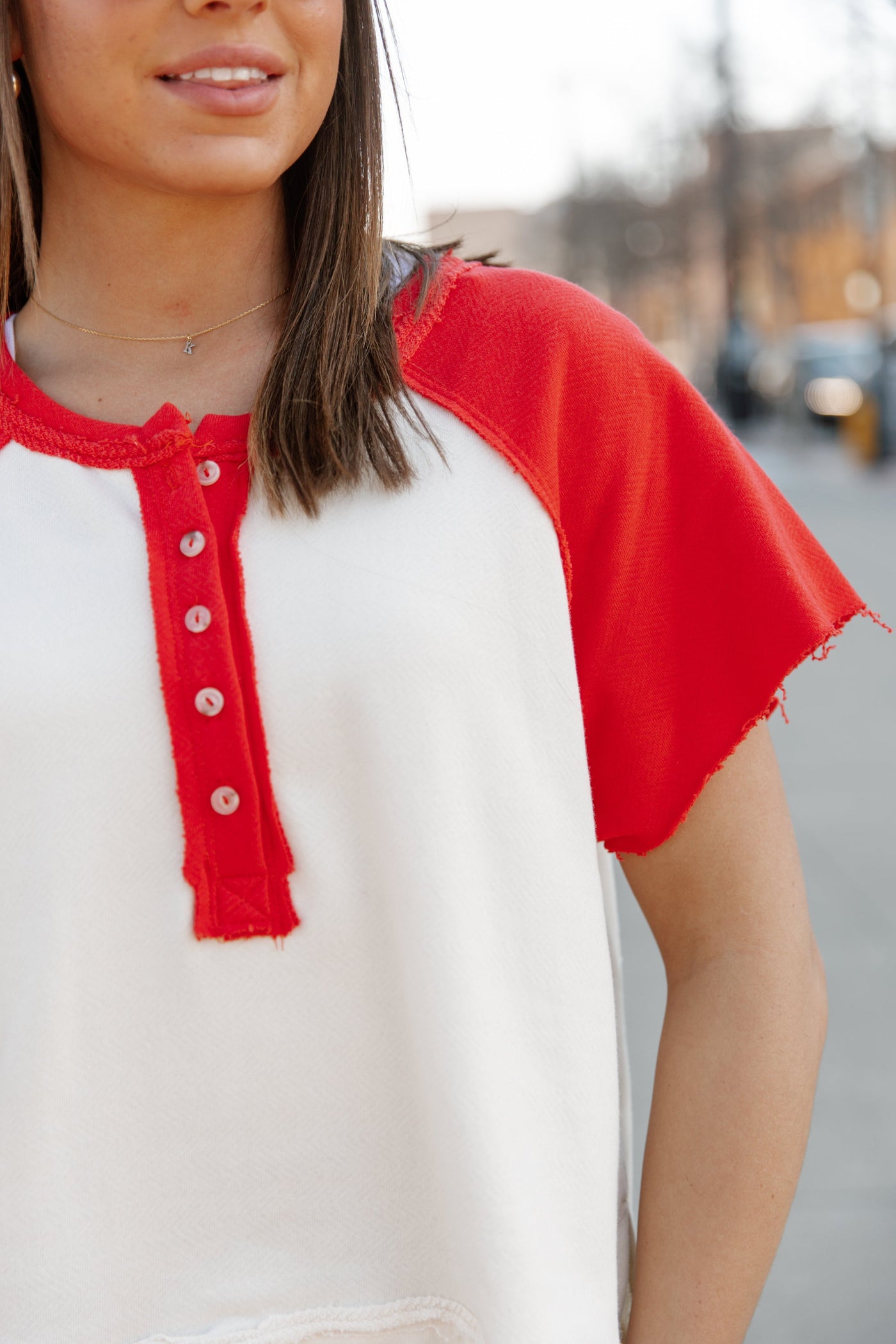 COLOR BLOCK BLISS SHIRT IN RED