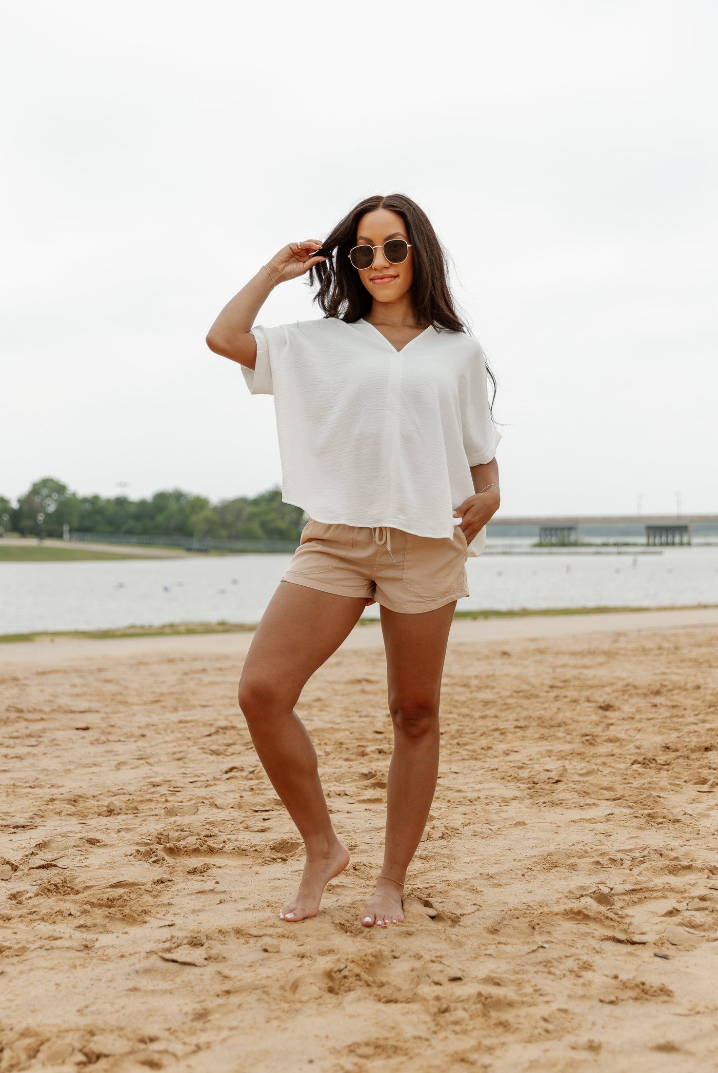ON A WAVE ROPE DRAWSTRING TENCEL SHORTS