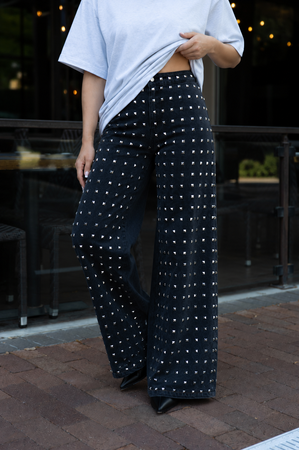 BOLD STATEMENT WIDE LEG STUDDED PANTS