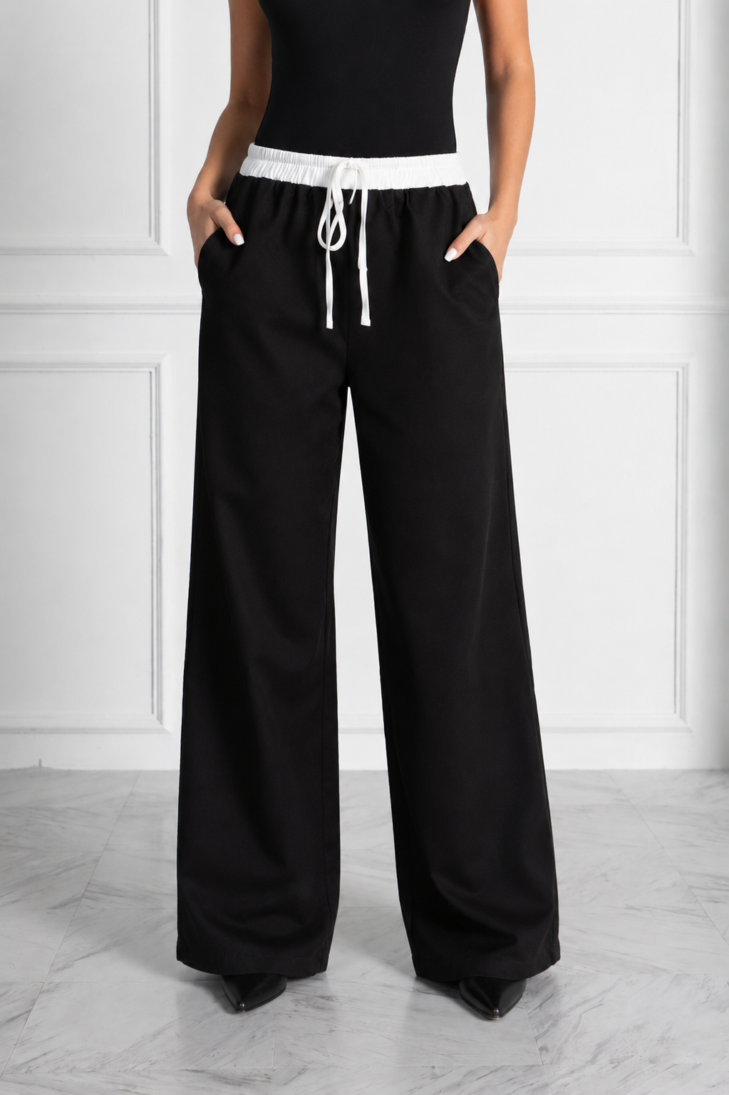 DAILY FORM CONTRAST BAND WIDE LEG PANTS