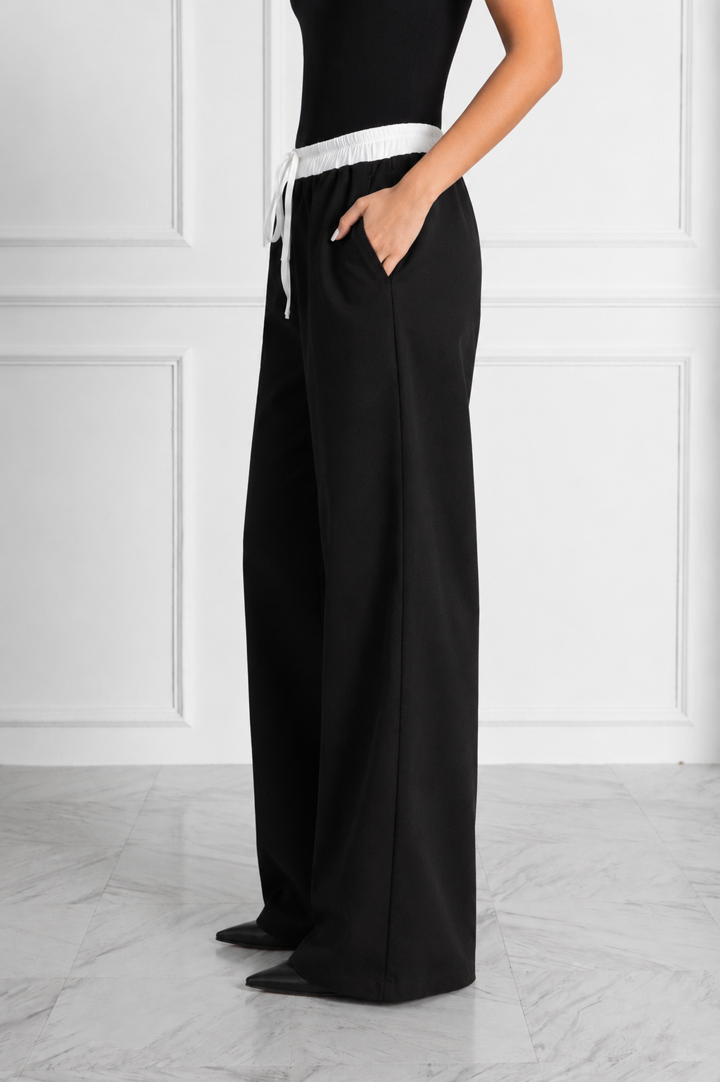 DAILY FORM CONTRAST BAND WIDE LEG PANTS