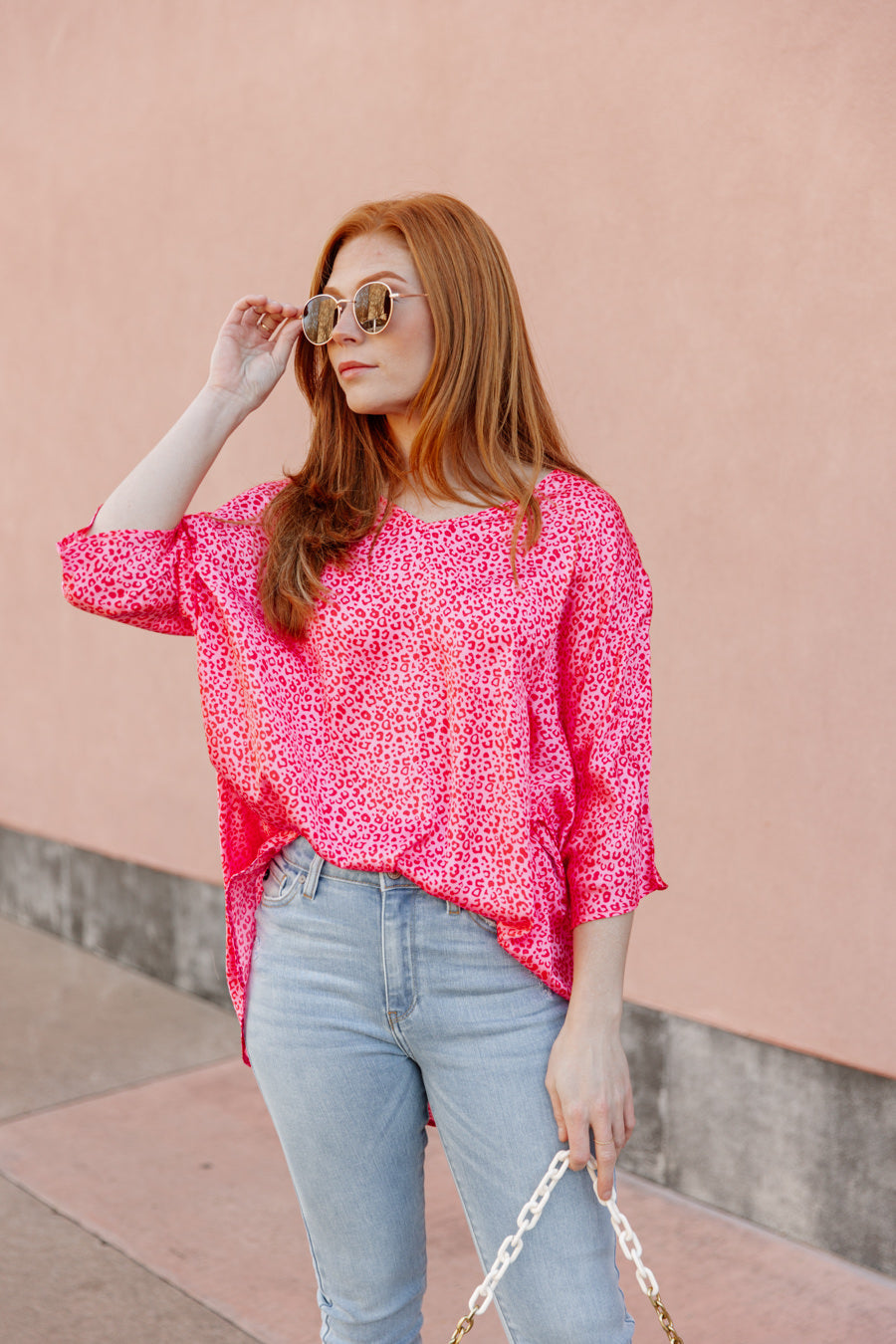 SOPHIA LEOPARD PRINT LONG SLEEVE TOP IN PINK